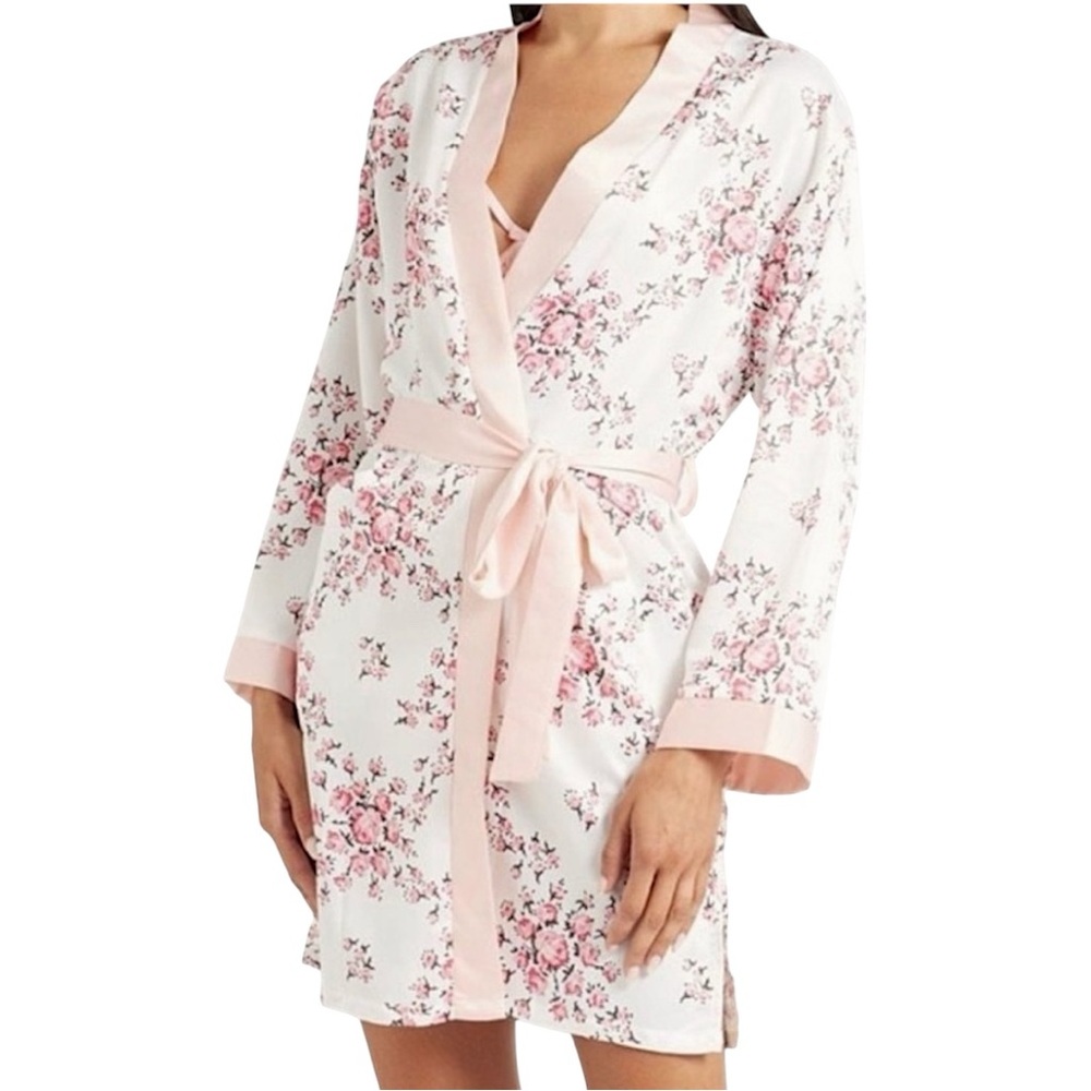 Morgan Lane x FabFitFun Blush Pink Satin Floral Robe Kimono Style Size S/M